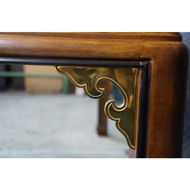 Mid Century Chinoiserie Matchbook Walnut Brass & Glass Extendable Dining Table For Sale - Image 10 of 15