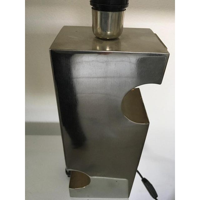 Metal Double Faced Inox Steel and Acrylic Glass Table Lamp, Italy, 1970s For Sale - Image 7 of 13
