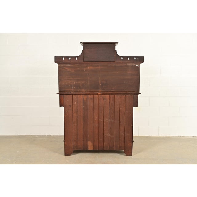 Liberty & Co. Antique English Arts & Crafts Oak Sideboard With Stained Glass Door, Circa 1900 For Sale - Image 15 of 16