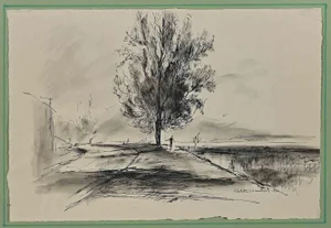 Paulette Humbert, Landscape, Original Drawing, 1940s