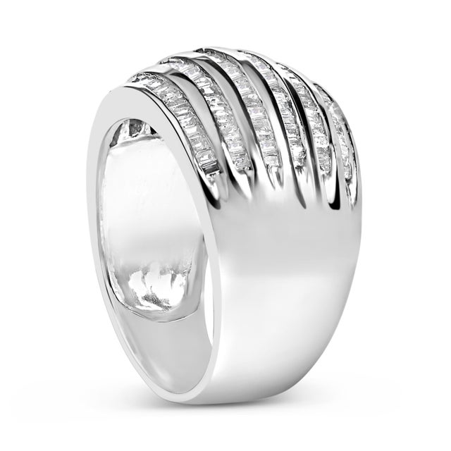 Haus of Brilliance Silver 1.0 Cttw Channel Set Baguette Diamond 6-Row Domed Cocktail Ring - Size 7.25 For Sale - Image 4 of 6