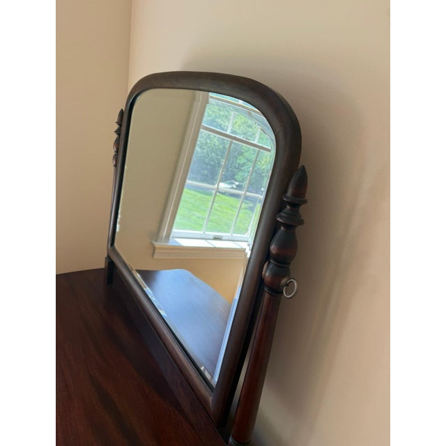 Victorian Antique Victorian Style Mahogany Bow-Front 3-Drawer Chest & Tilting Arched Vanity Mirror For Sale - Image 3 of 4