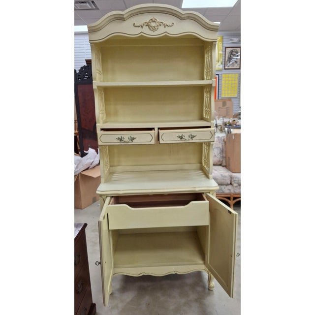 French Provincial Mid 20th Century French Provincial Style Cream Painted & Partial Gilt Two-Part Bookcase For Sale - Image 3 of 18