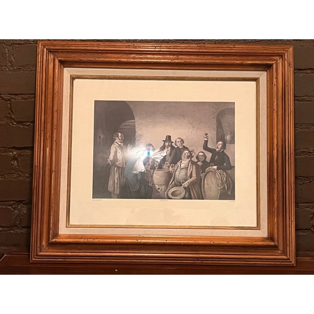 Antique 19th-century French fine art lithograph titled "Die Weinprobe" (The Wine Tasting), lithographed by Claude Thielley...