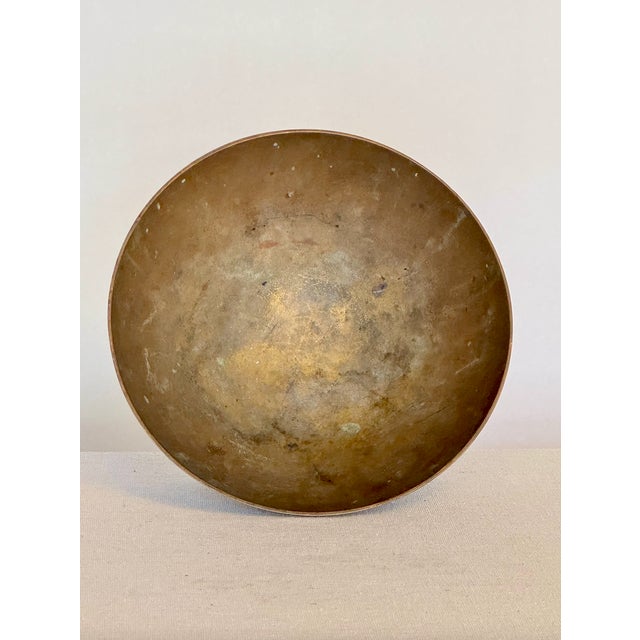 Rustic Vintage Brass Bowl With Flower Etching Detail For Sale - Image 3 of 4