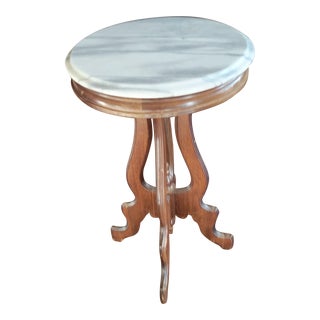 Early 20th Century Antique Walnut Wooden Table With Marble Top For Sale