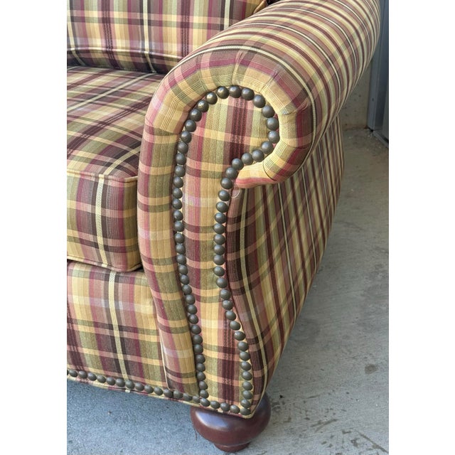 Ethan Allen Upholstered Club Chair With Ottoman For Sale - Image 10 of 12