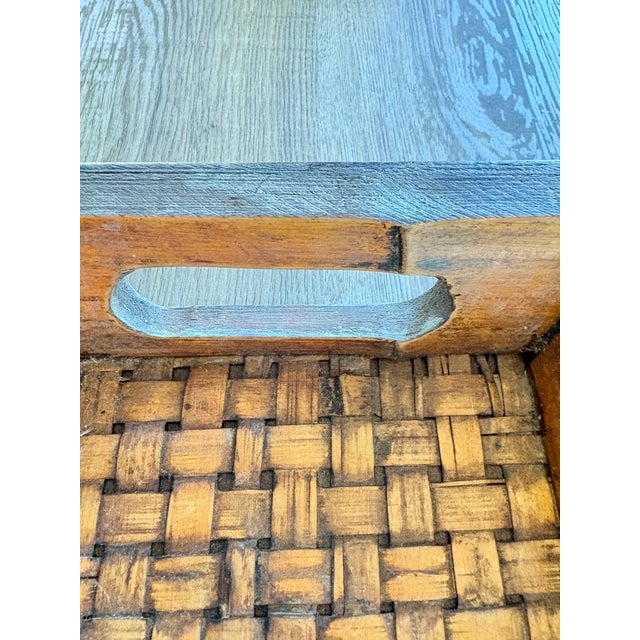 Vintage Primitive Handcrafted Bamboo Wood & Woven Splint Tray For Sale - Image 4 of 11