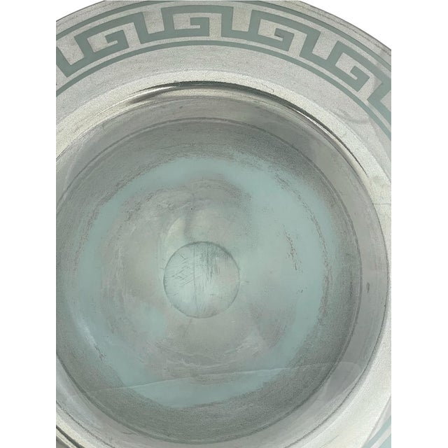 Stephen Schlanser 16'' Diameter Silver Glass Bowl Centerpiece Greek Key. Signed For Sale - Image 9 of 10