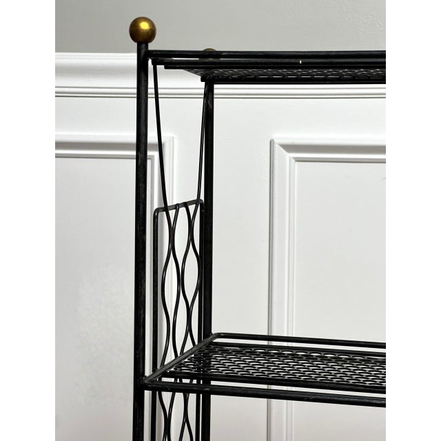 Tony Paul Style Vintage Mid-Century Modern Metal Etagere With Brass Ball Finials, 1960s For Sale - Image 12 of 14