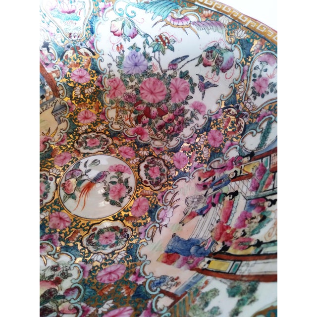 Asian Early 20th Century Chinese Export Famille Rose Porcelain Mandarin Punch Bowl With Stand For Sale - Image 3 of 9