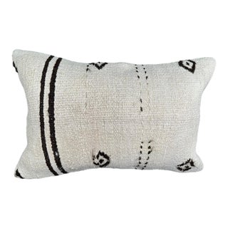 Turkish Hemp Pillow Cushion Natural Beige Black Pillow Cushion Cover 16" x 24" For Sale