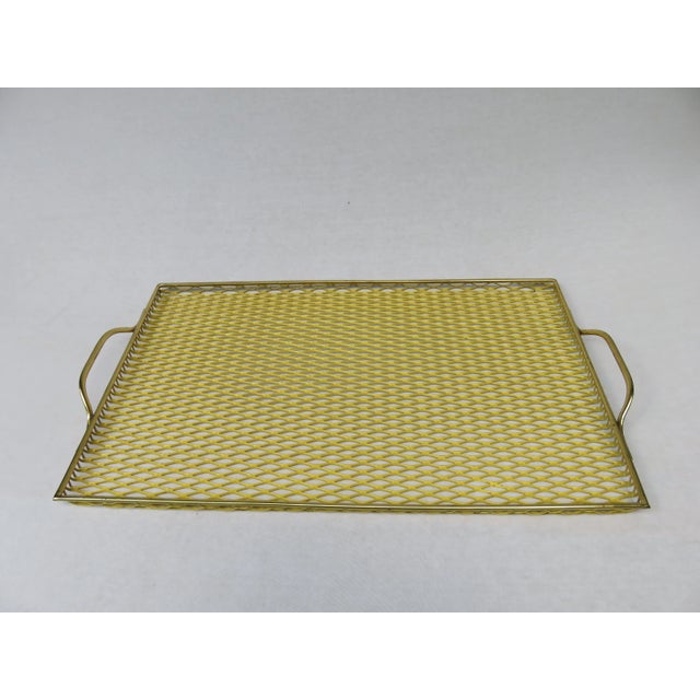 Mid-Century White & Yellow Metal & Brass Umbrella Stand, Tray, & Jug , Set of 3 For Sale - Image 18 of 18