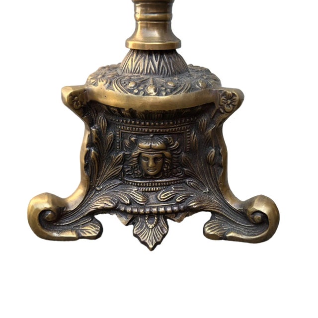 Early 20th Century Antique Castilian Art Nouveau Medieval Ornate Pique-Cierge Brass Candle Stands Holders For Sale - Image 5 of 5