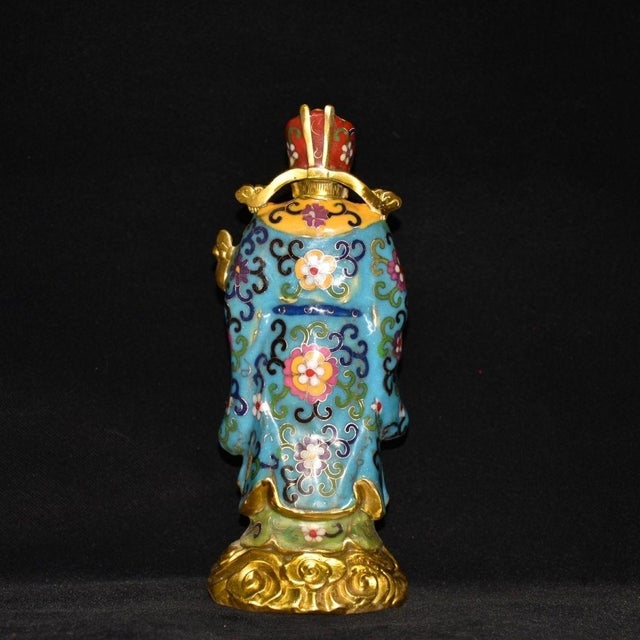 Vintage Cloisonne Enamel God of Wealth Figure - Standing Statue - 26cm For Sale - Image 4 of 9