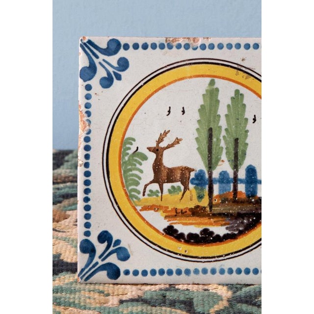 Polychrome Stencilled Tiles from Nevers Faience, 1830, Set of 2 For Sale - Image 4 of 8