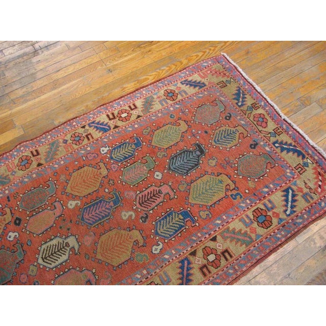 1890s Orange Salmon Tribal Paisley Antique n.w. Persian Bakshaiesh Rug 3'4" X 12'6" Handknotted Wool Carpet For Sale - Image 4 of 6