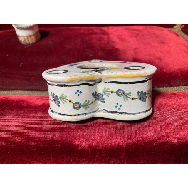 Antique Colorful French Faience Inkwell - Heart Shaped 19th Century For Sale - Image 9 of 10