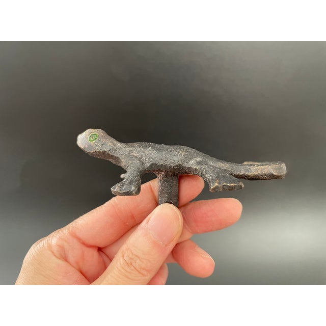 Brown Vintage Rustic Brass Lizard Cabinet Knobs Drawer Pulls - Set of 4 For Sale - Image 8 of 15