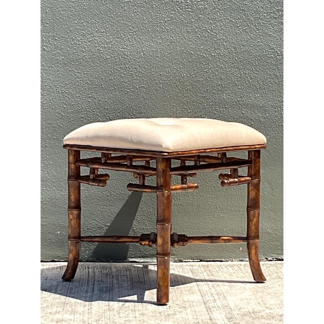 Late 20th Century Vintage Faux Bamboo Wood Low Stool For Sale - Image 5 of 12