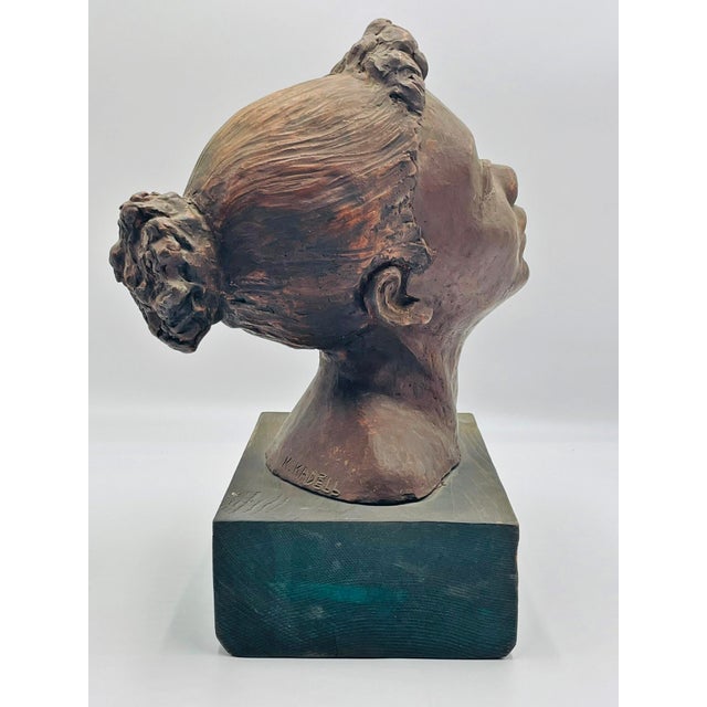 Wood 1970s Katherine Kadell Clay Bust Sculpture Female Portrait, Los Angeles Modern Art For Sale - Image 7 of 18