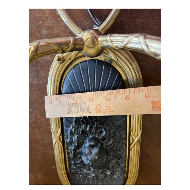 Pair Chapman 1991 Solid Brass Neoclassical Ebony Lions Head Wall Sconces For Sale - Image 10 of 13