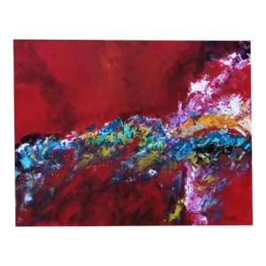 P. Wolbe Abstract Acrylic Painting in Red Post Modern