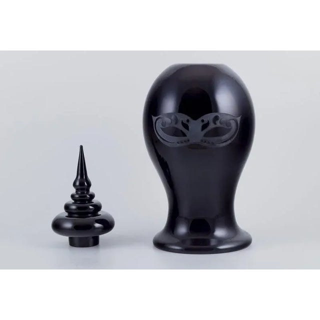 Roberto Cavalli for Murano, Floor vase made of black art glass. Heavy, high-quality vase. Handmade. Engraved abstract...
