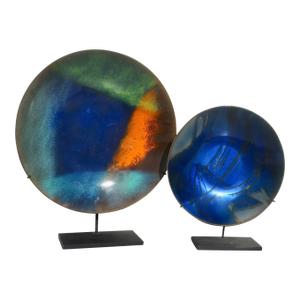 MCM Enamel Trays on Mounts-- A Pair of 2