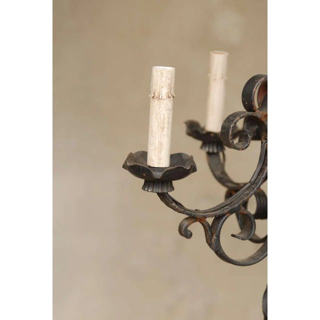 1950s Vintage 1950s French Four-Light Forged Iron Chandelier For Sale - Image 5 of 11