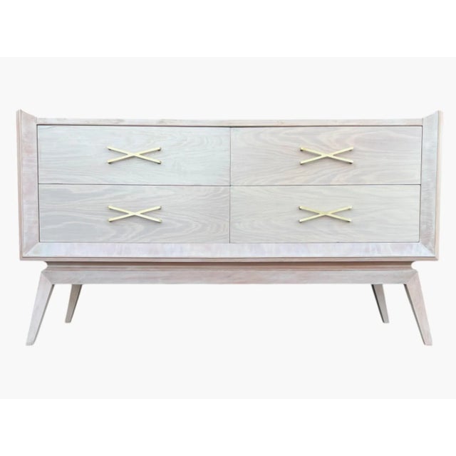 Paul Frankl Mid-Century Modern Oyster Lacquered Chest of Drawers X Handles For Sale - Image 4 of 14