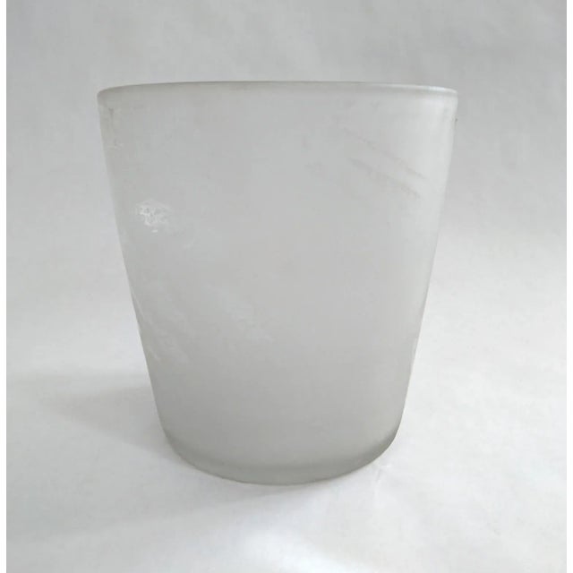 Handmade large and heavy set ice bucket with a frosted decor from Pukeberg glass manufacturer in Sweden. The original...