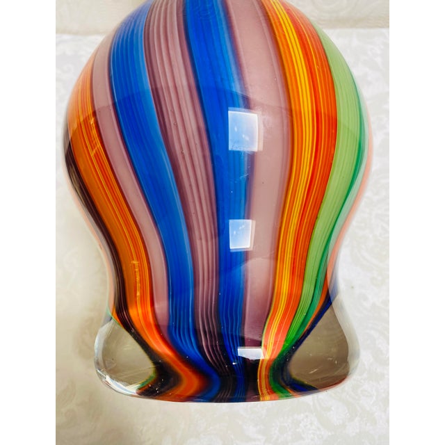 Glass Vintage Millefiori Striped Italian Murano Attributed Heavy Glass Paperweight Vase For Sale - Image 7 of 11