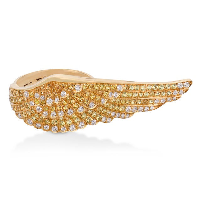 Contemporary 1990s Garrard Yellow Sapphire Diamond 18k Yellow Gold Wings Ring, Size 6 For Sale - Image 3 of 8