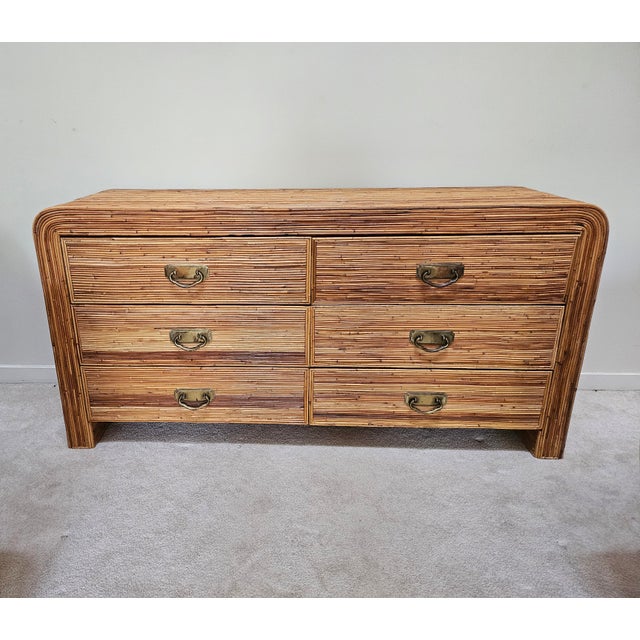 Pencil reed double dresser in the style of Gabriella Crespi. This rare find combines sculptural lines, organic materials...