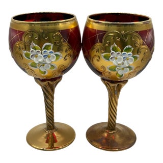 Enameled Murano Glass Wineglasses For Sale