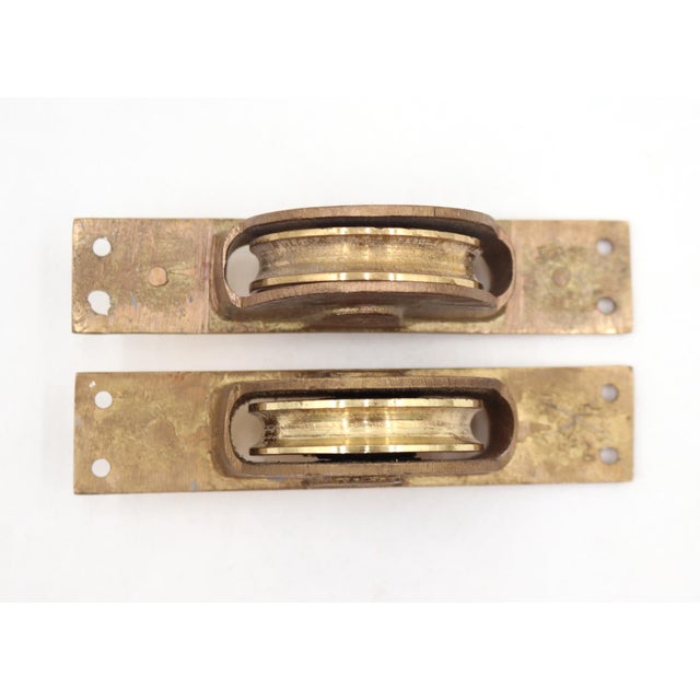 Traditional Pair of Polished Brass Window Sash Pulleys For Sale - Image 3 of 5