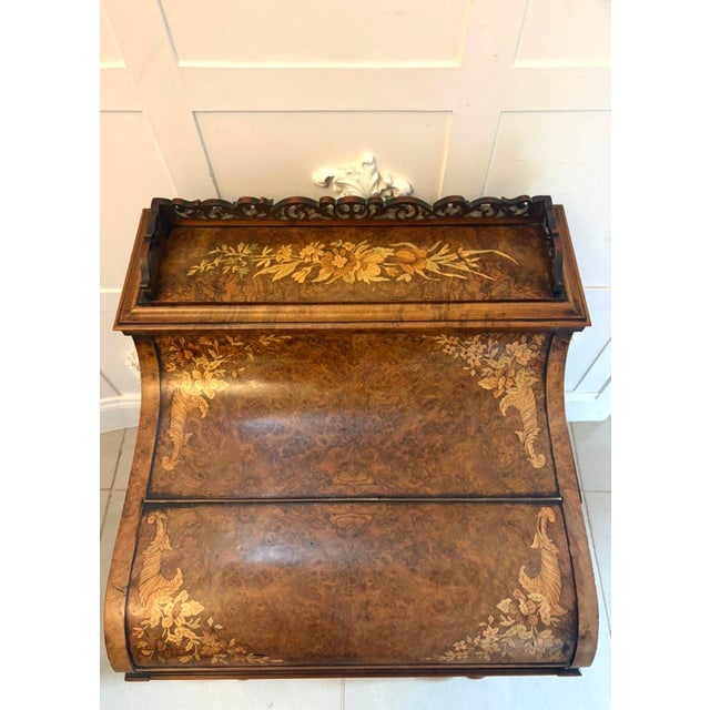 Antique Victorian Burr Walnut Floral Marquetry Piano Top Davenport Desk, 1850 For Sale - Image 18 of 18