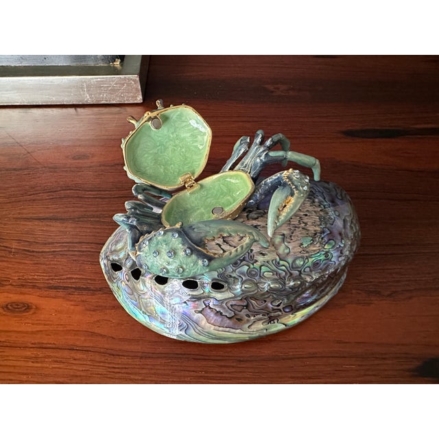 Jeweled Enameled Crab Paperweight on Abalone Shell For Sale - Image 11 of 12