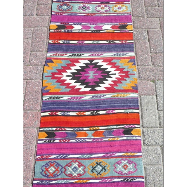 1960s Vintage Turkish Handknotted Kilim Runner -22"x103" For Sale - Image 4 of 13