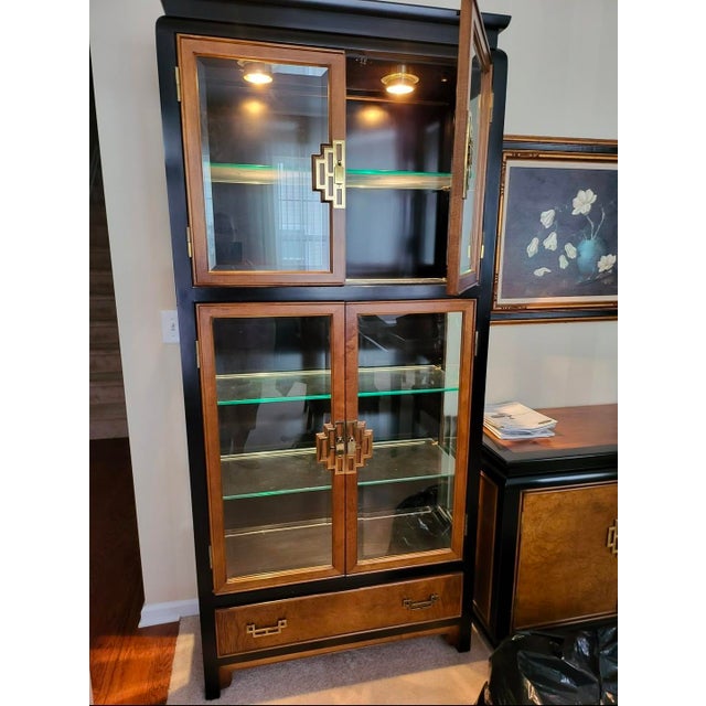 Chin-Hua Vintage Raymond Sobota for Century Furniture Chin Hua Chinoiserie Style Burl Wood China / Display Cabinet For Sale - Image 4 of 7