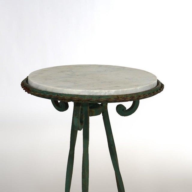 Black Antique Arts & Crafts Oscar Bach Style Wrought Iron & Marble Plant Stands C1920 For Sale - Image 8 of 11