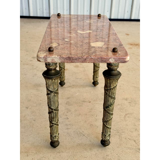 Pink Neoclassical Pink Marble Top Side Table With Gilt Metal Legs, European For Sale - Image 8 of 12