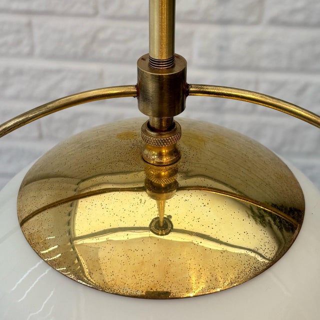 1930s Scandinavian Functionalist Pendant Globe Lamp in Glass and Brass, Sweden, 1930s For Sale - Image 5 of 8