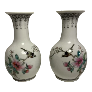 A Pair of 1940s Chinese Republic Era Porcelain Vases Signed and Marked