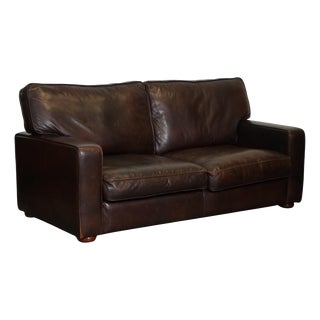 Vintage Brown Leather Two to Three Seater Sofa For Sale