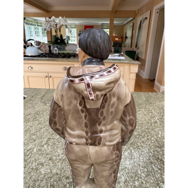 Red Pair of Early 1900s Royal Copenhagen Figurines Carl Martin-Hansen Man and Woman From Greenland For Sale - Image 8 of 16