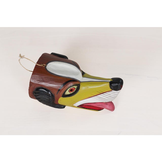 Folk Art Mid 20th Century Mexican Folk Art Carved Wood Dog Mask For Sale - Image 3 of 13