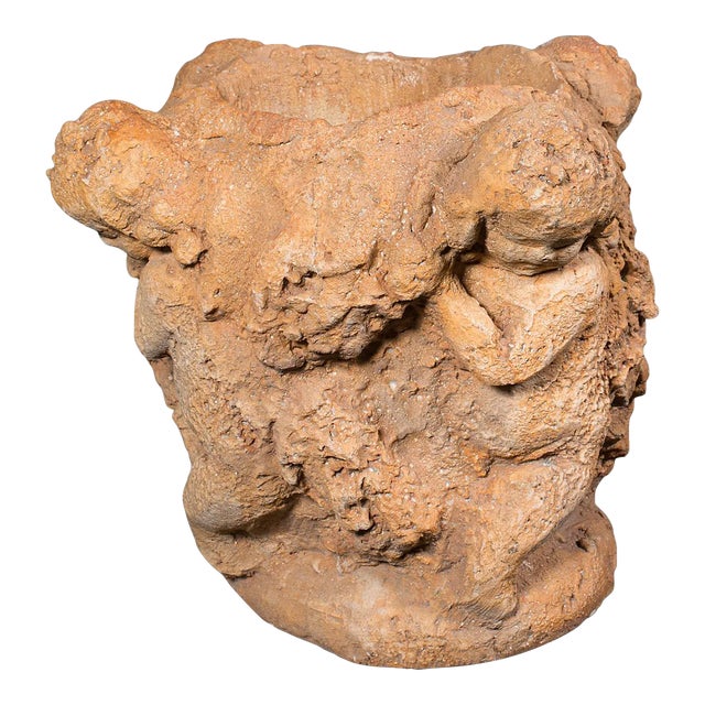 1950s Mid Century Large Vintage Decorative Cherub Jardiniere, Italian, Stone, Planter, Putti For Sale