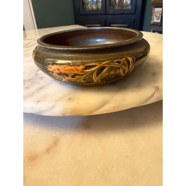 Antique 2pc Roseville Rosecraft Panel Pottery 6.5" & 5" Console Bowl - A Pair For Sale - Image 9 of 13